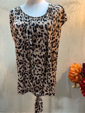 Chaus Leopard Print Tie-Hem Swim Coverup — Beige & Black